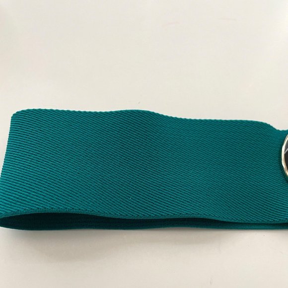 Vintage Day Lor Belt Green Elastic Stretch Gold Black Buckle Adjustable 1980s - Picture 5 of 15